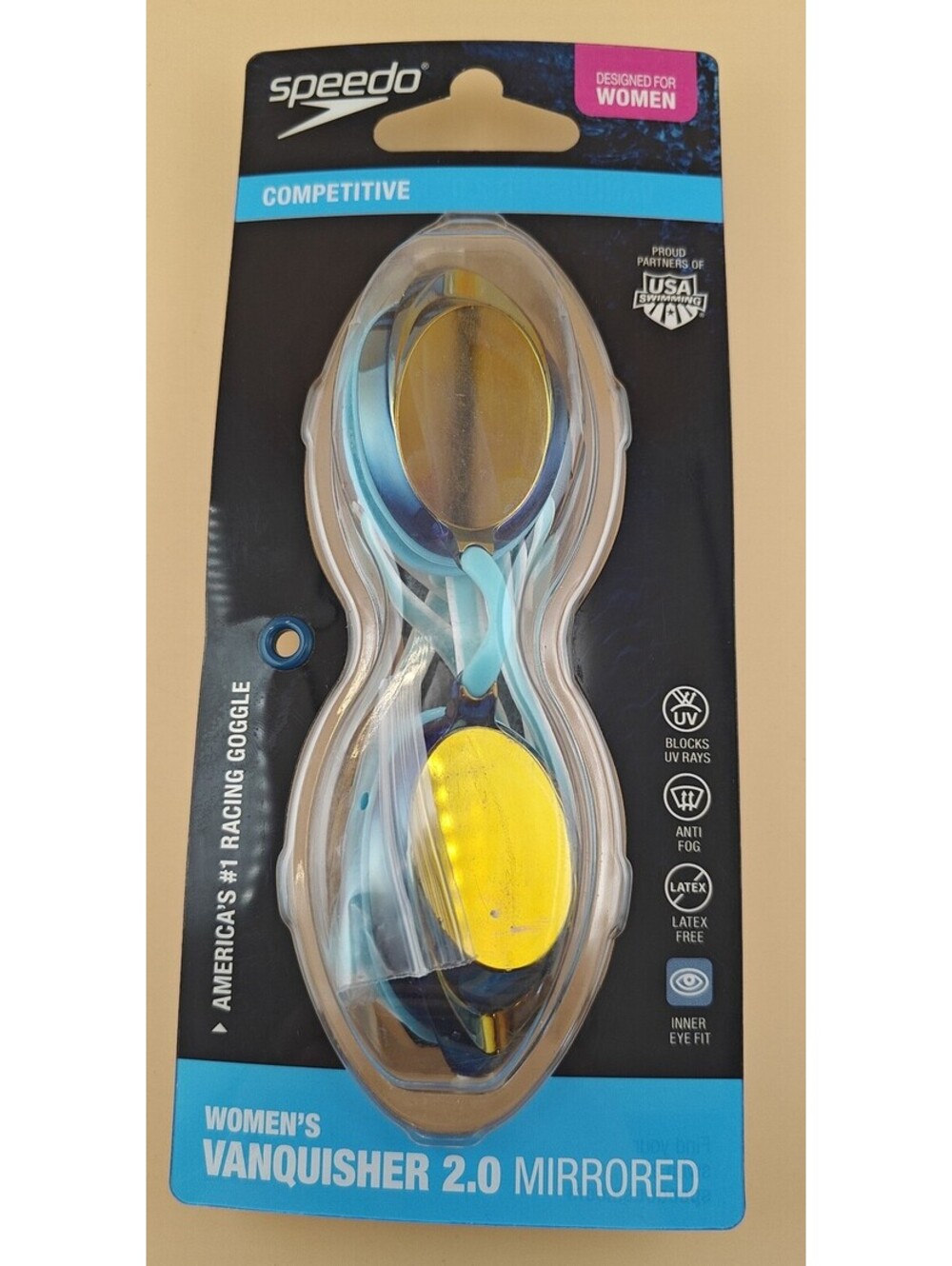 Speedo Women's Vanquisher 2.0 Mirrored Racing Swim Goggles New